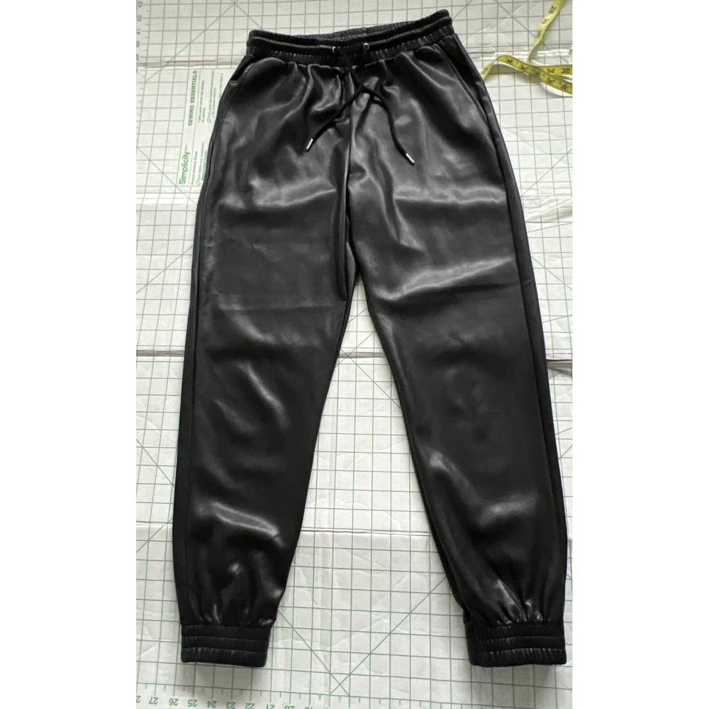 Bagatelle Collection Women's Faux Leather Pants Stretch Small Jogger Black
